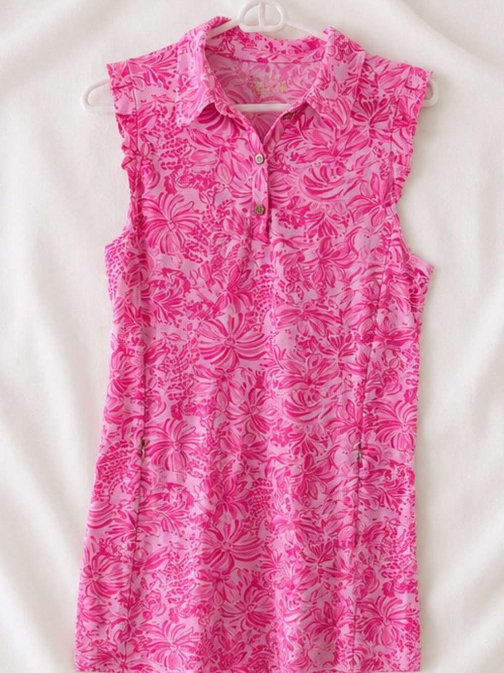 Lilly Pulitzer Luxletic Pink Floral Sleeveless Dress with Zippered Pockets
